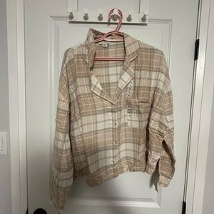 American Eagle Beige Plaid PJ Set - XL